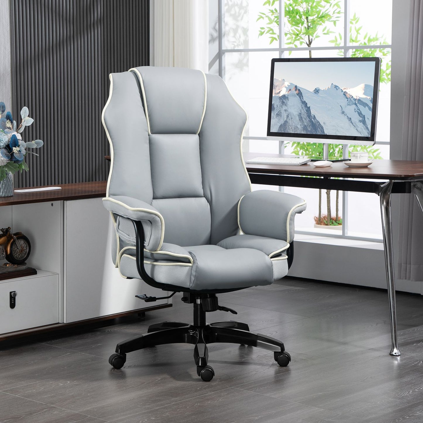 Ergonomic desk chair, foldable & height adjustable, grey