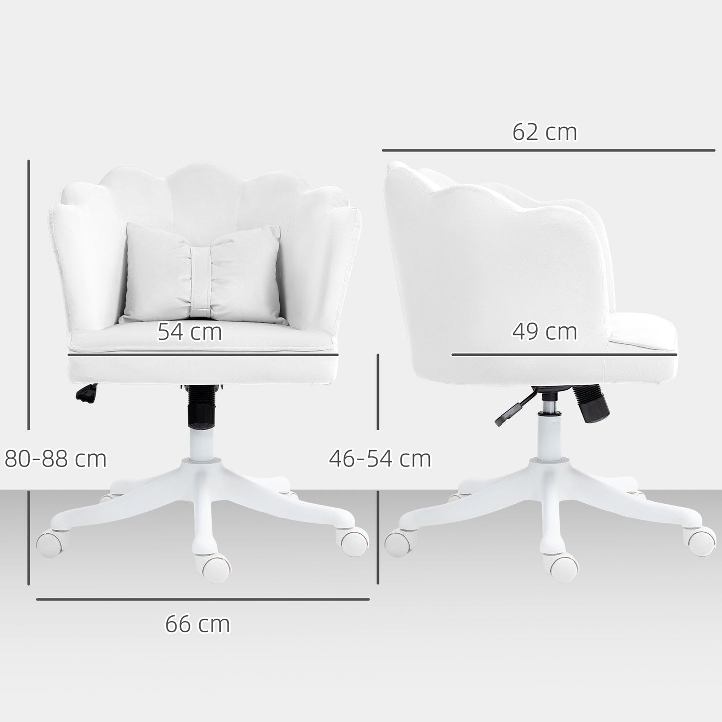 White Velvet-Look Swivel Office Chair with armrests