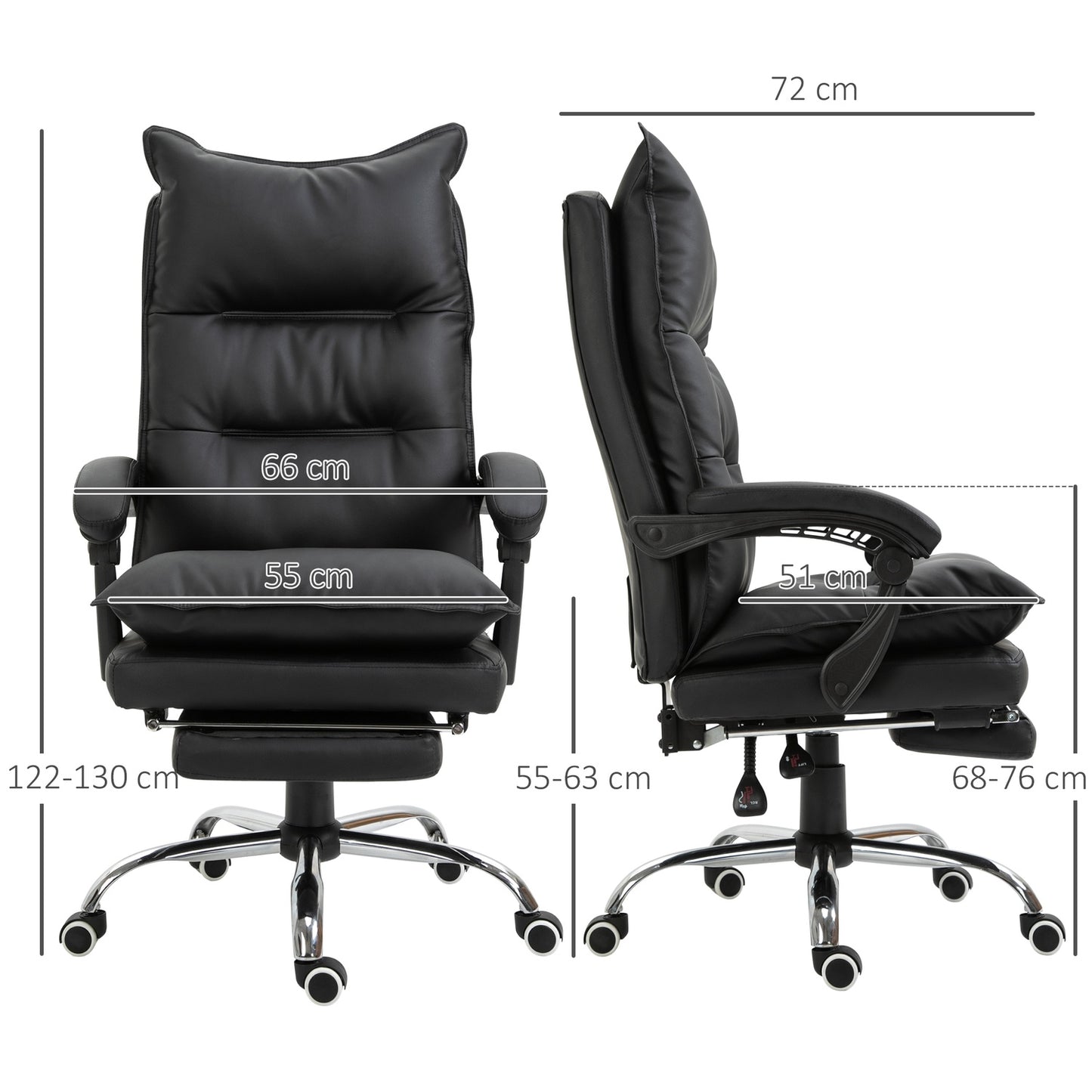 Black office chair in synthetic leather with adjustable footrest