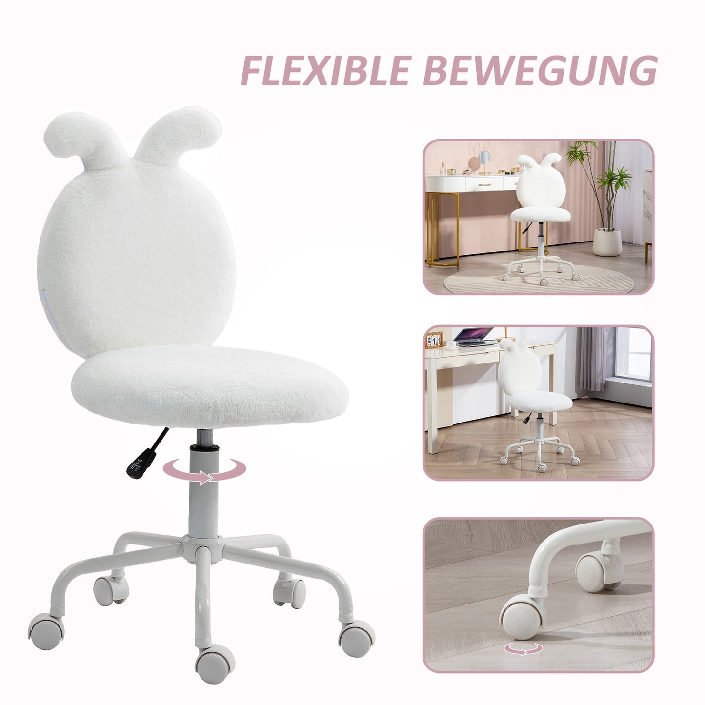 White Velvet Rabbit Ear Swivel Chair - Adjustable in height