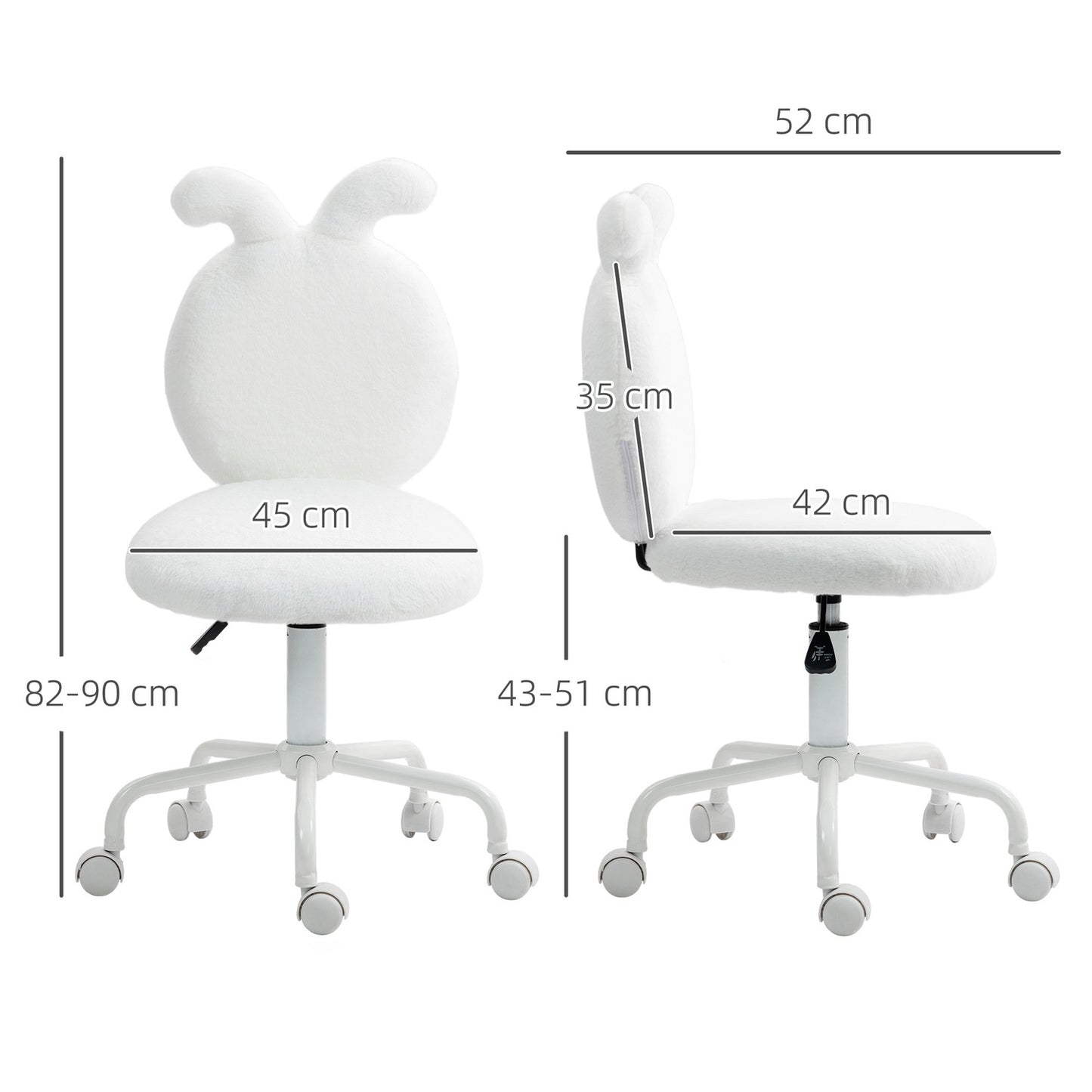 White Velvet Rabbit Ear Swivel Chair - Adjustable in height