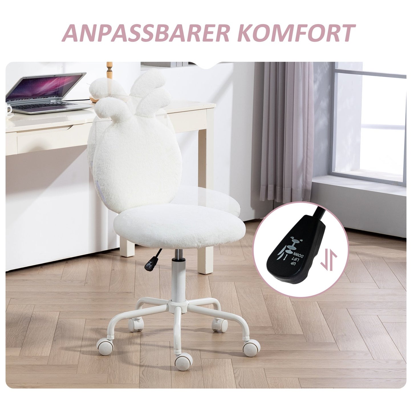 White Velvet Rabbit Ear Swivel Chair - Adjustable in height