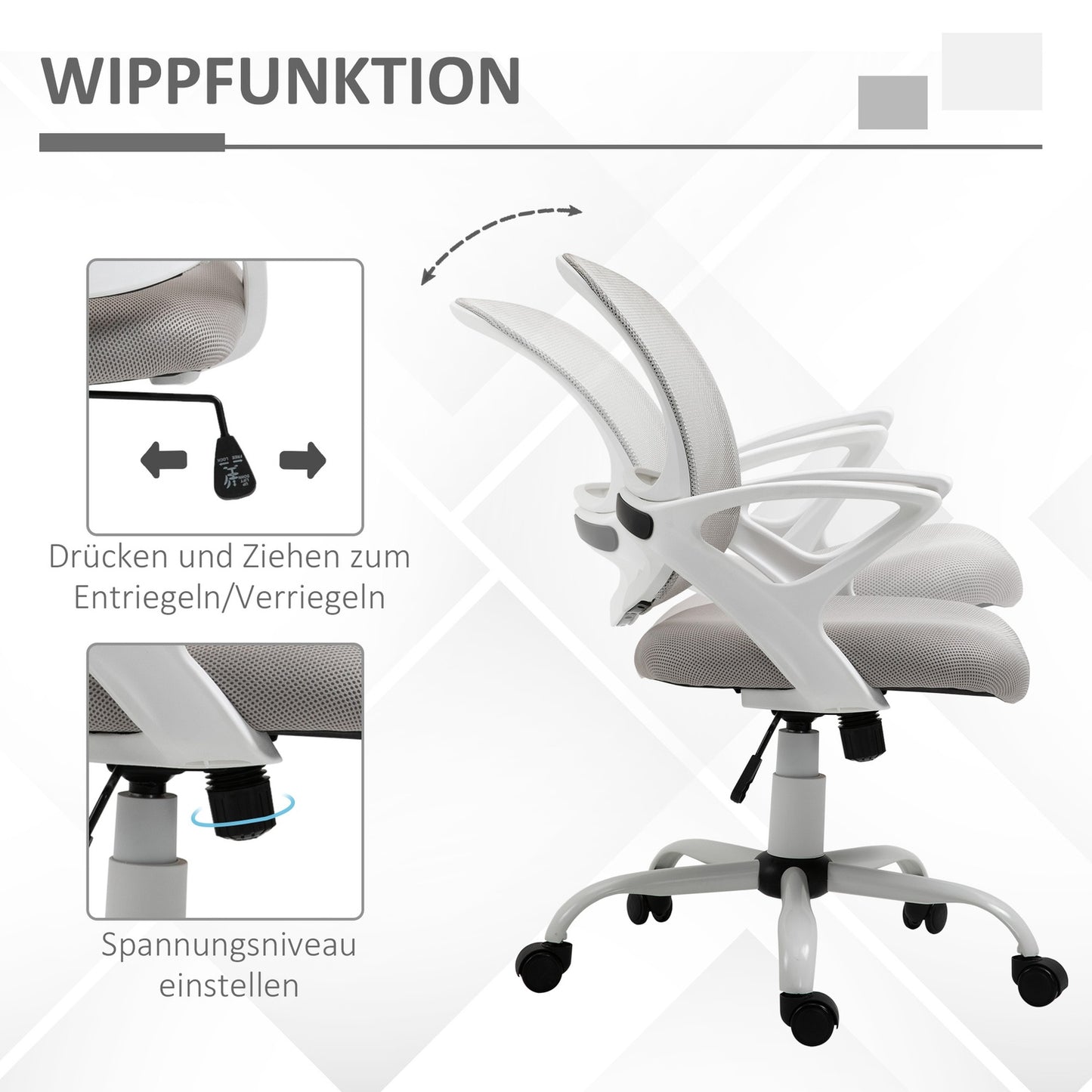 Office chair, desk chair with wheels, ergonomic, height-adjustable, grey