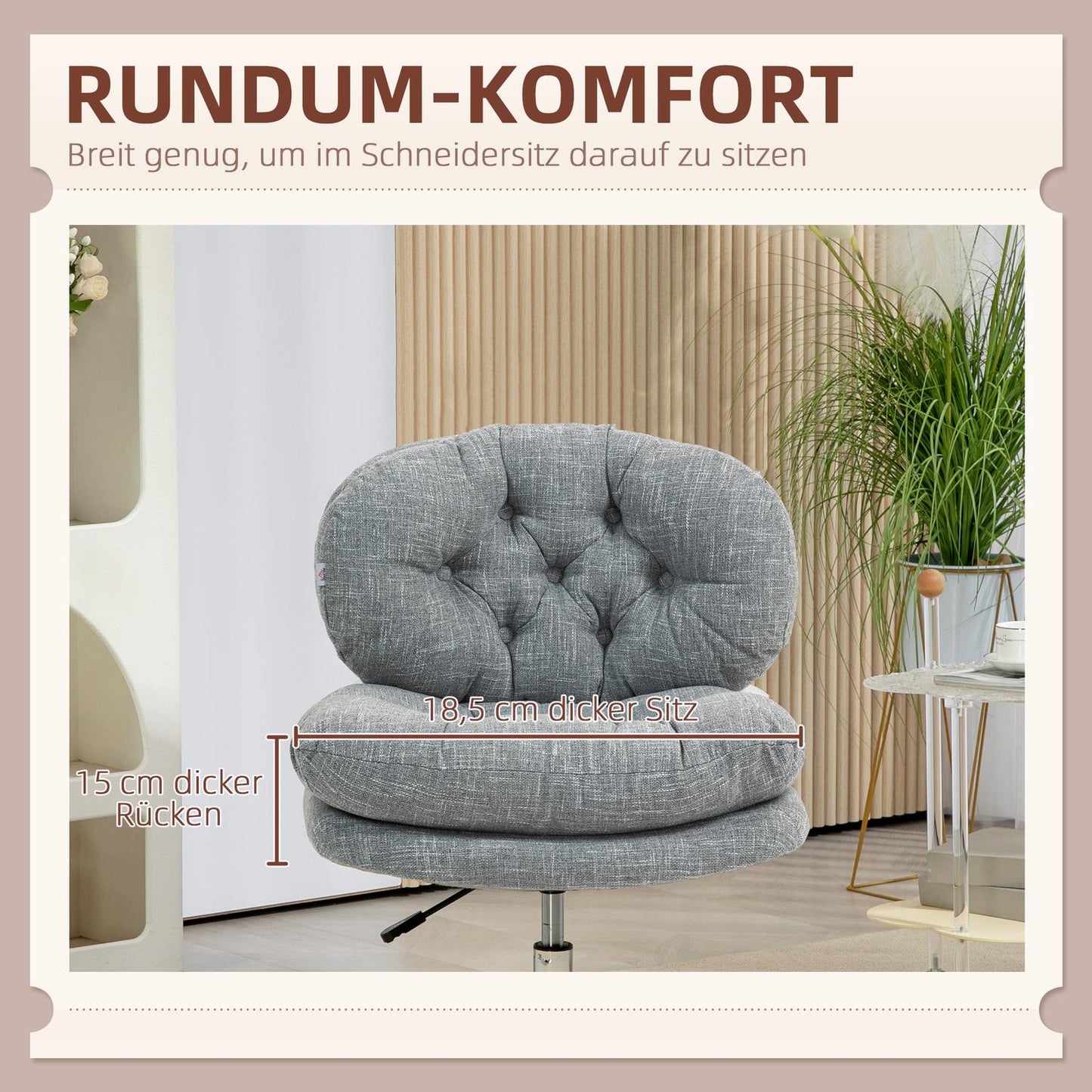 Ergonomic office chair, height adjustable, gray linen