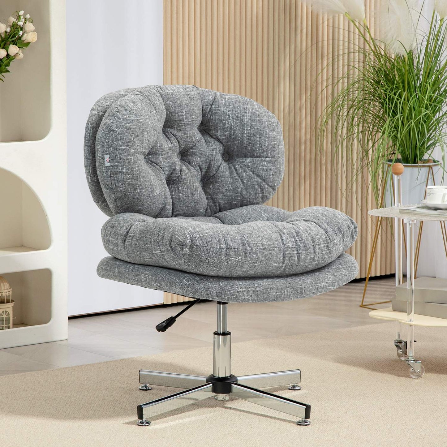 Ergonomic office chair, height adjustable, gray linen