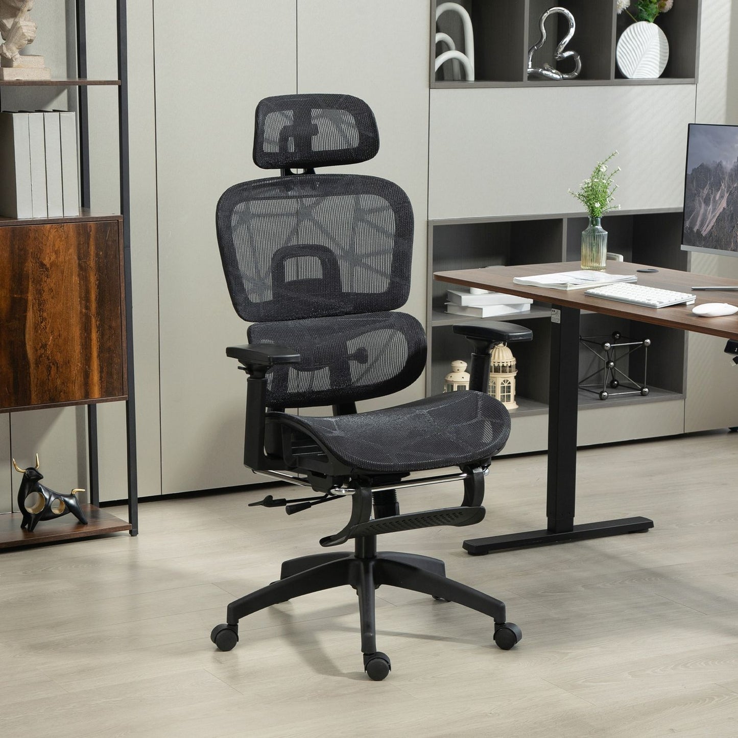Ergonomic office chair with headrest, lumbar support, swivel