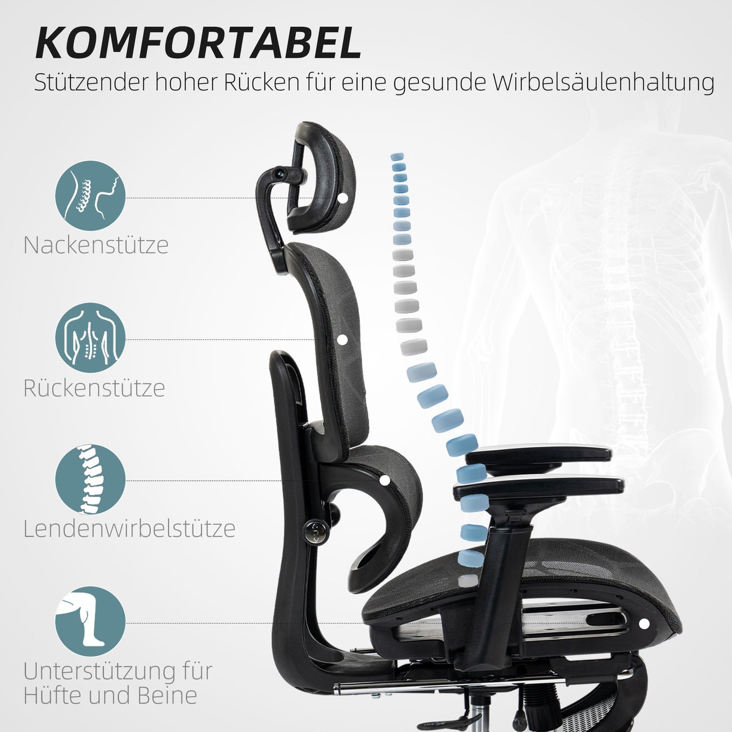 Ergonomic office chair with headrest, lumbar support, swivel