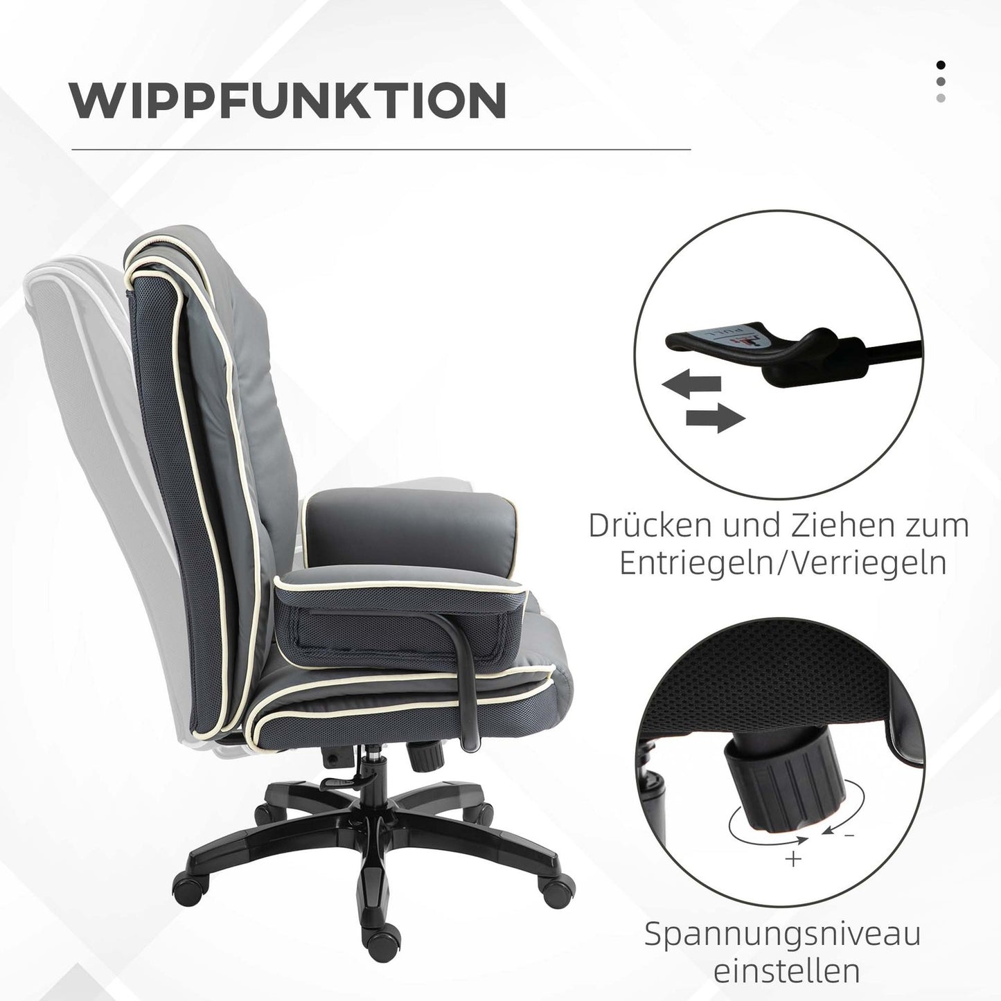 Ergonomic reclining office chair, artificial leather, adjustable