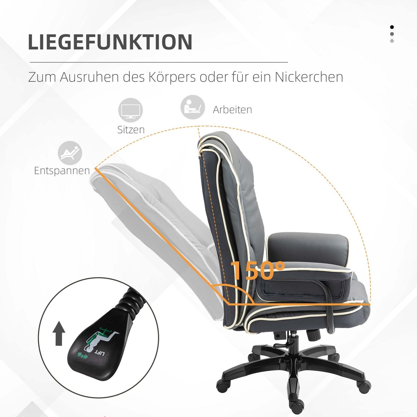 Ergonomic reclining office chair, artificial leather, adjustable