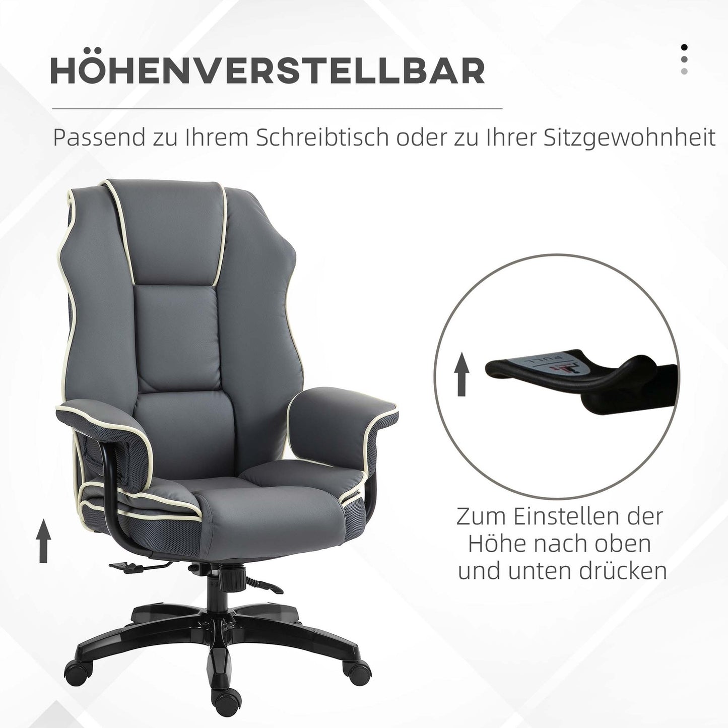 Ergonomic reclining office chair, artificial leather, adjustable