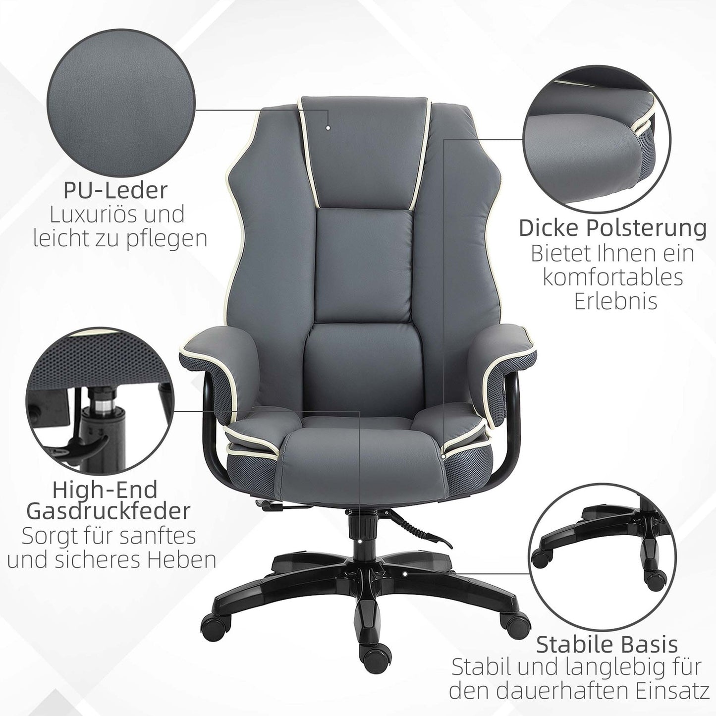 Ergonomic reclining office chair, artificial leather, adjustable