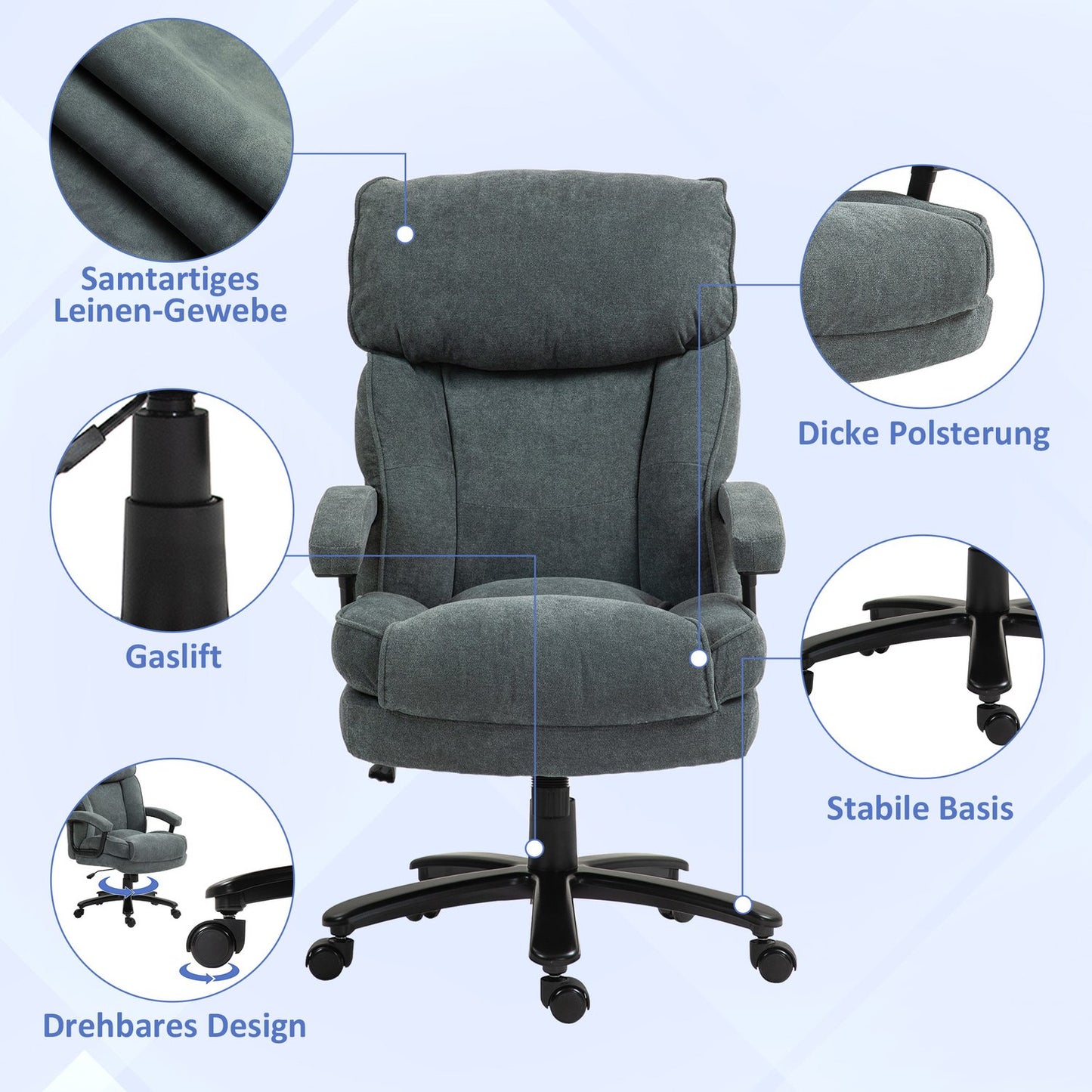 Ergonomic gray office chair, linen look, height adjustable
