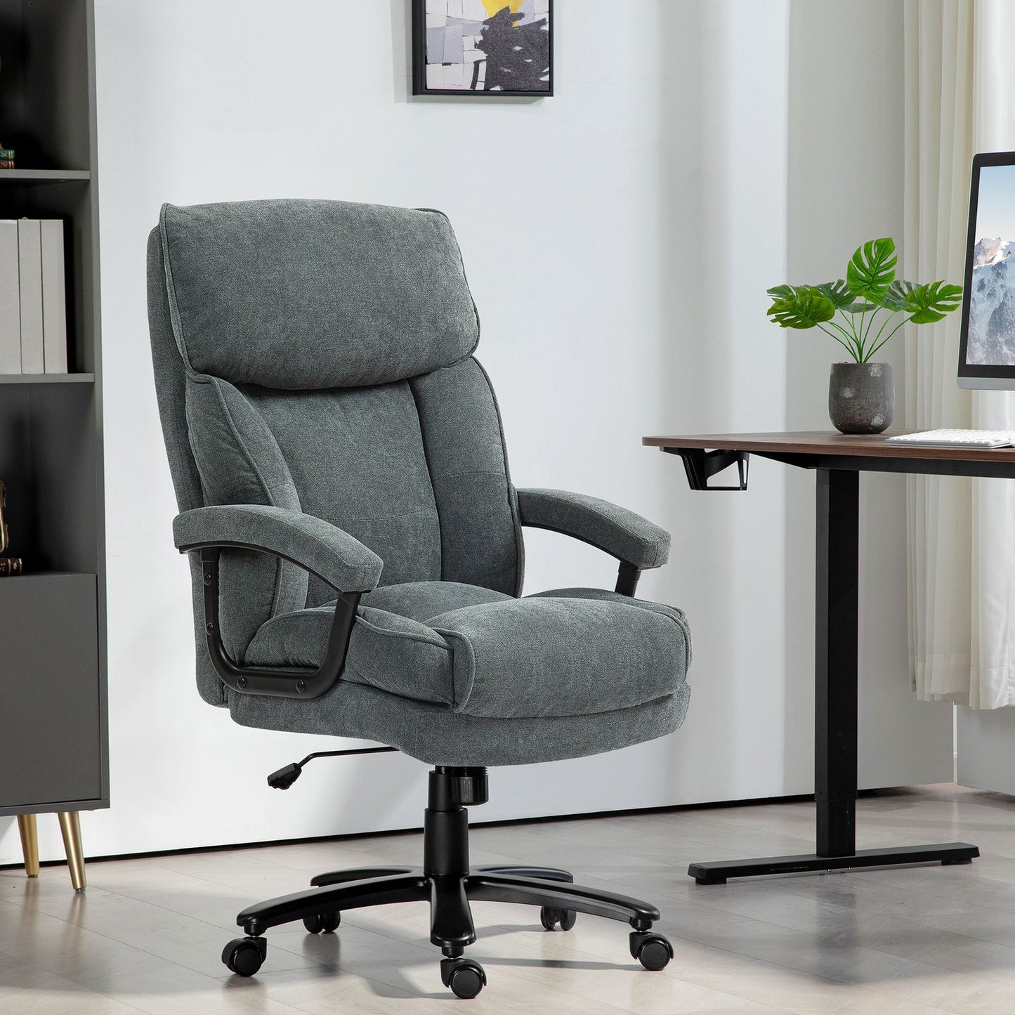 Ergonomic gray office chair, linen look, height adjustable