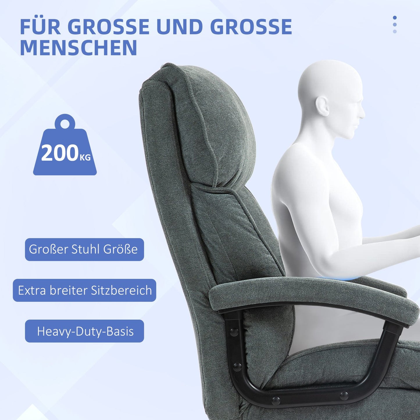 Ergonomic gray office chair, linen look, height adjustable