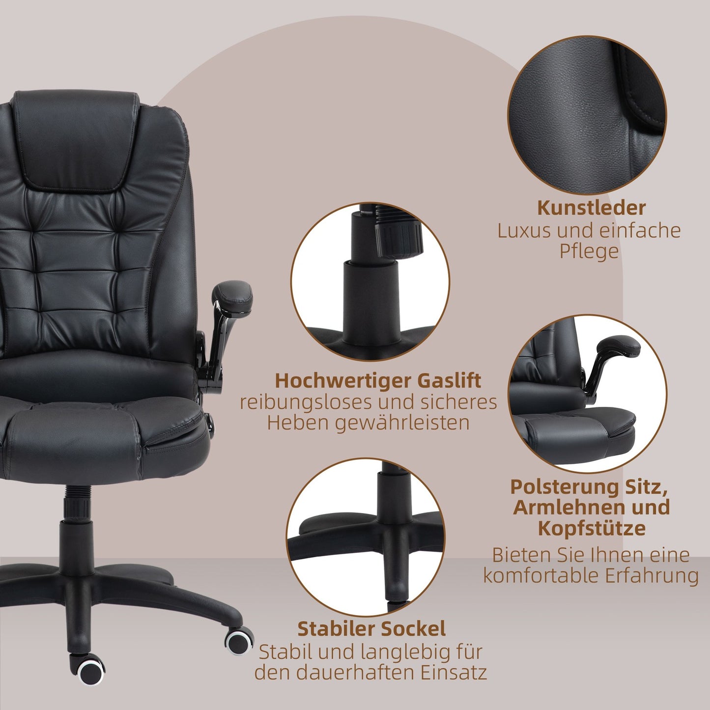 Ergonomic office chair, recliner & swivel, black