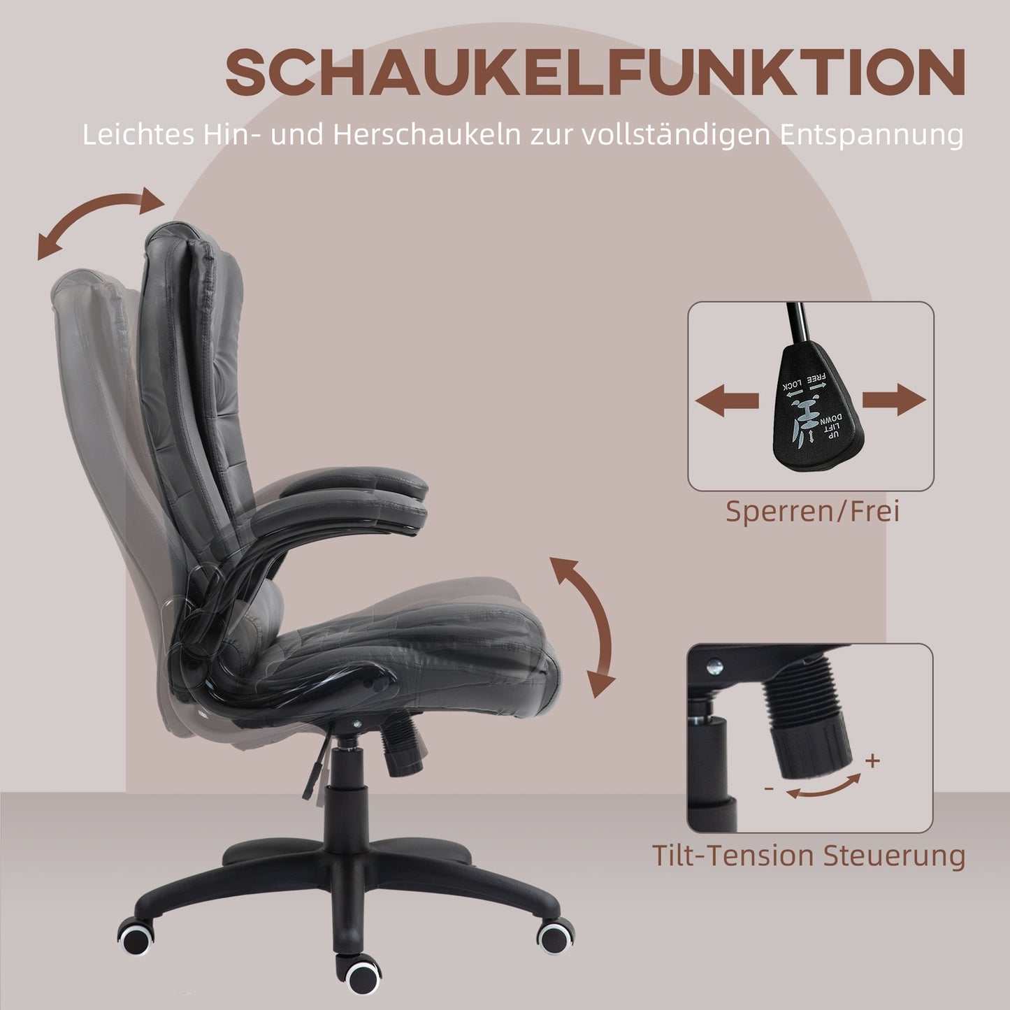 Ergonomic office chair, swivel & folding arms, dark grey