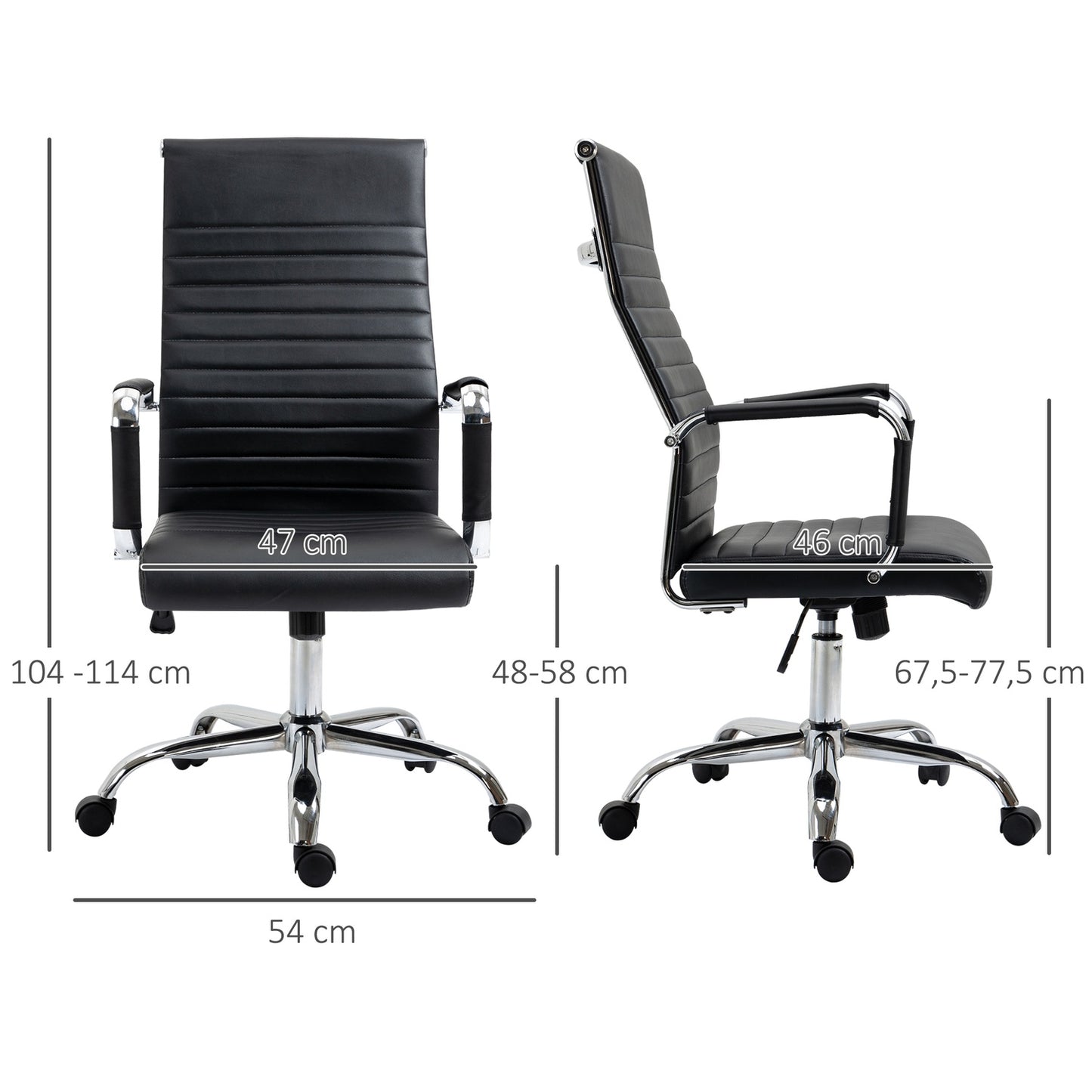 Ergonomic office chair, adjustable artificial leather, black