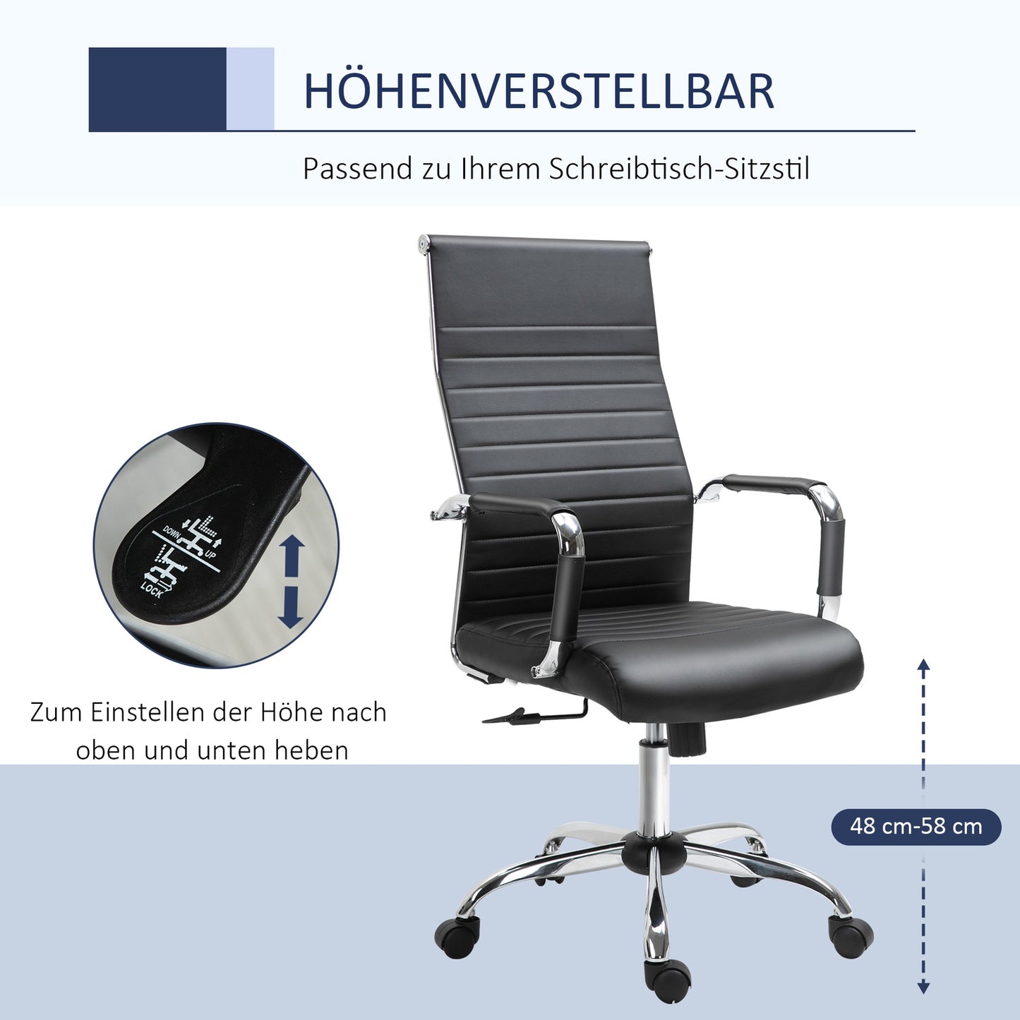 Ergonomic office chair, adjustable artificial leather, black