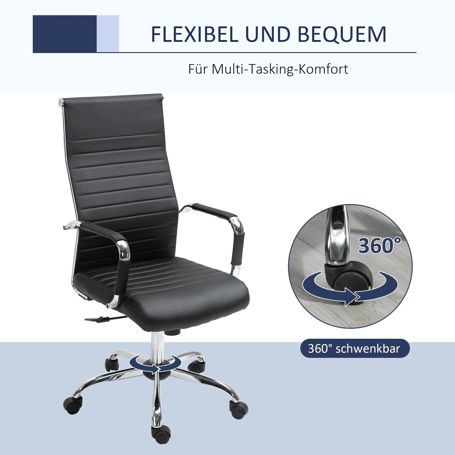Ergonomic office chair, adjustable artificial leather, black