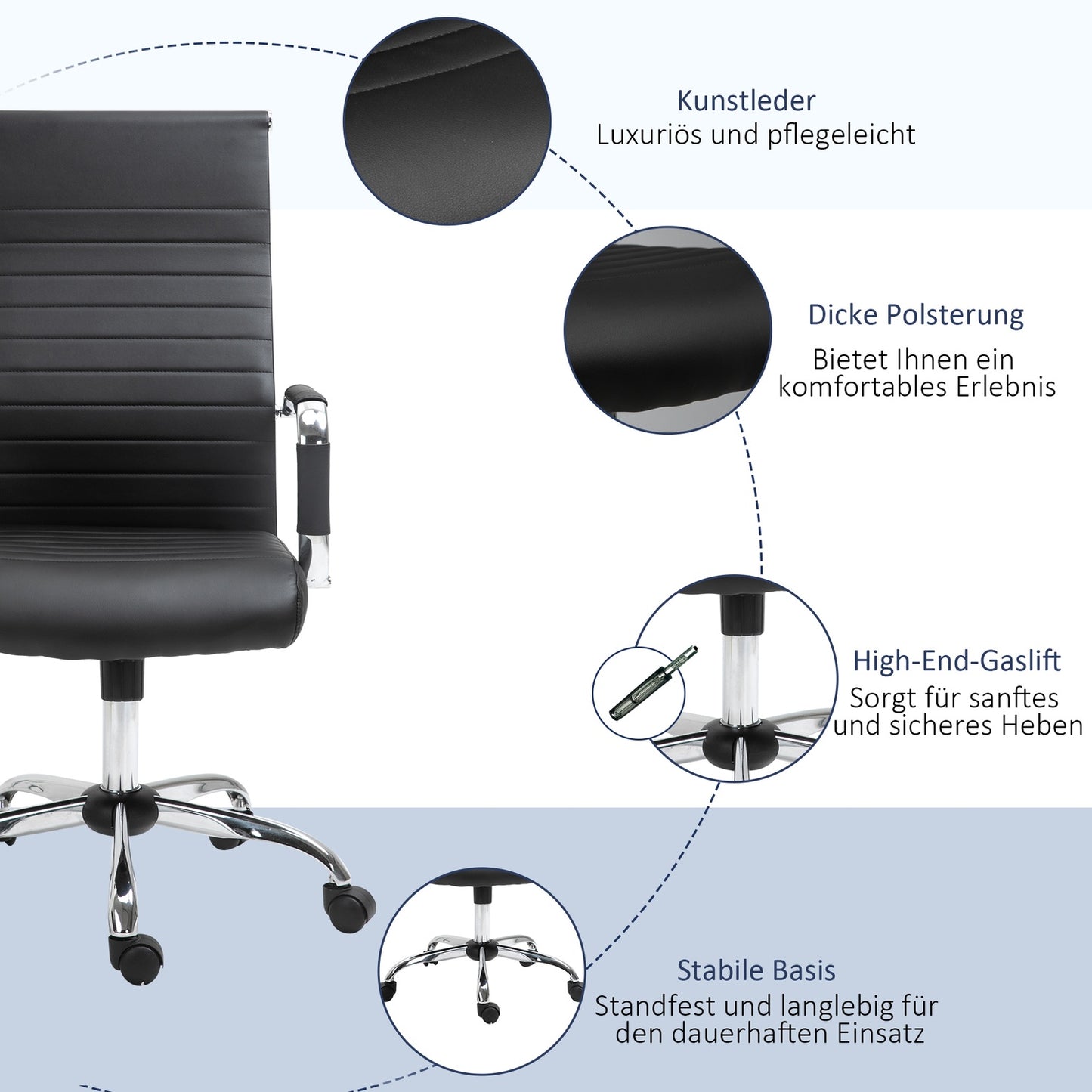 Ergonomic office chair, adjustable artificial leather, black