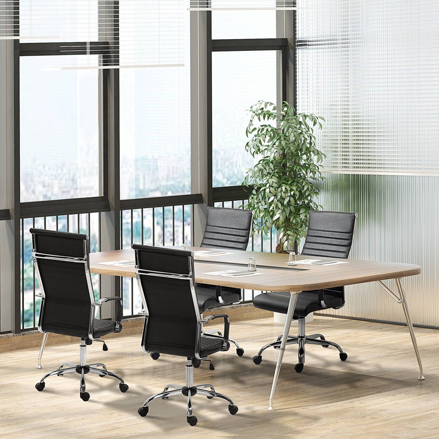 Ergonomic office chair, adjustable artificial leather, black