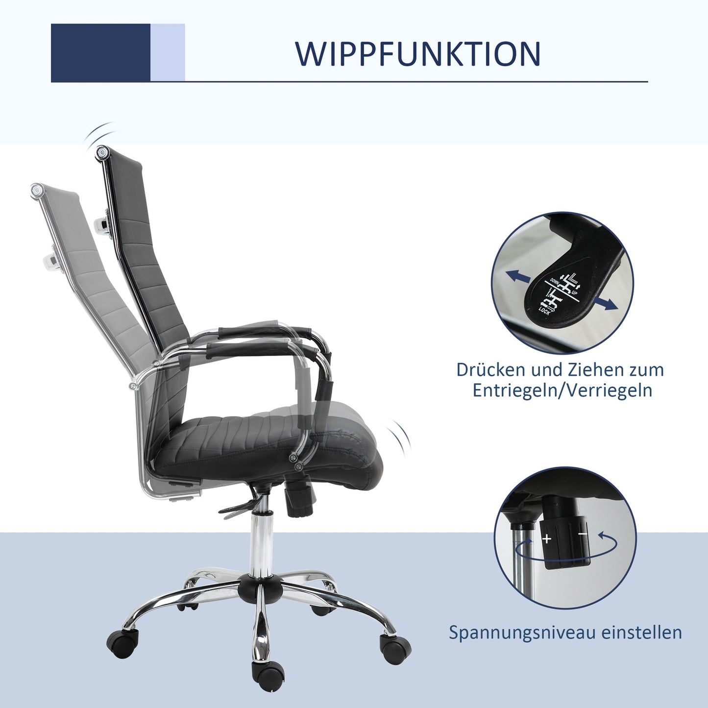 Ergonomic office chair, adjustable artificial leather, black