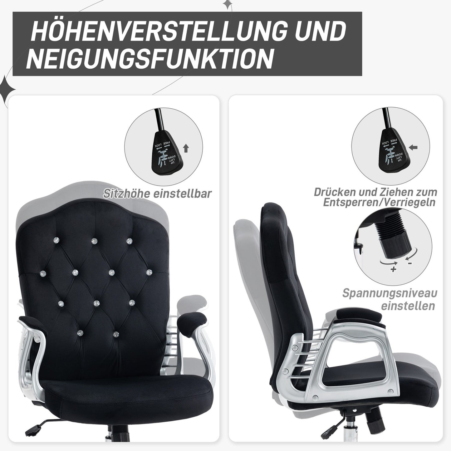 Ergonomic office chair in synthetic leather, adjustable, black