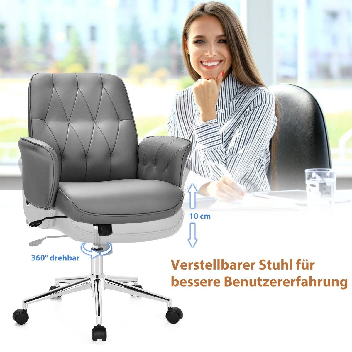 Office chair faux leather ergonomic desk chair height-adjustable swivel chair gray