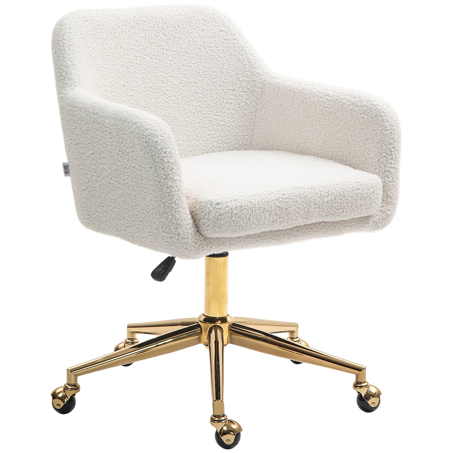 Height-adjustable office chair in velvet, swivel, cream white