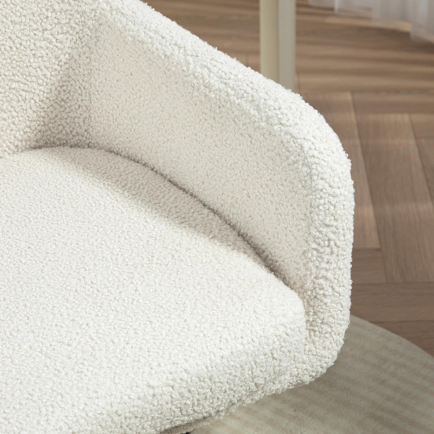Height-adjustable office chair in velvet, swivel, cream white