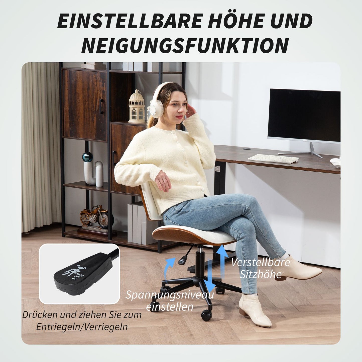 White office chair in artificial leather, height adjustable