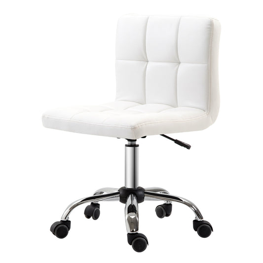 Office chair, swivel chair, imitation leather, steel frame, 5 wheels, upholstered, white
