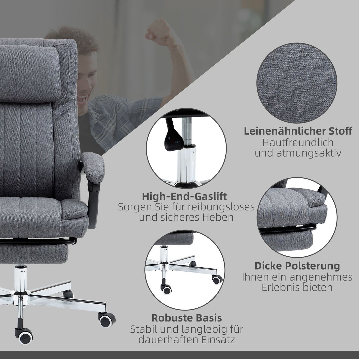 Ergonomic office chair, Reclining, Massage, Grey