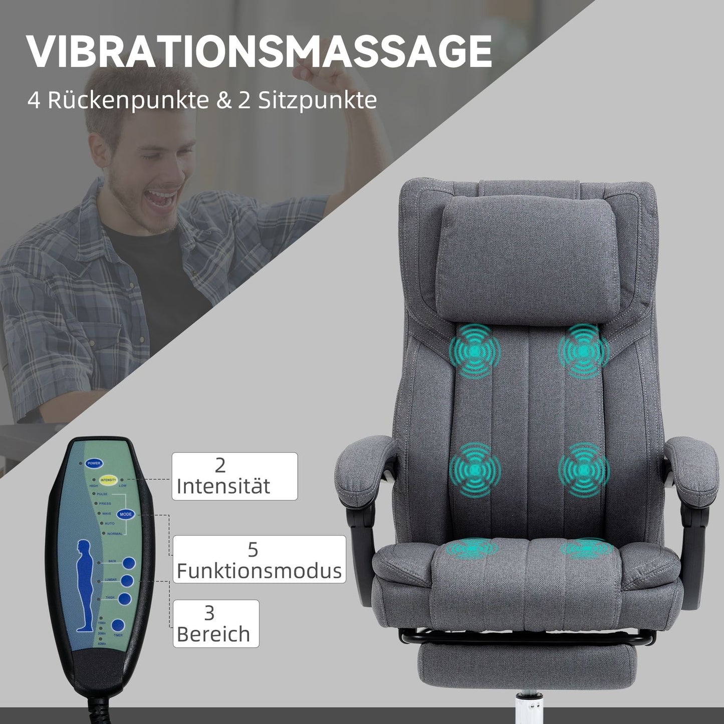 Ergonomic office chair, Reclining, Massage, Grey