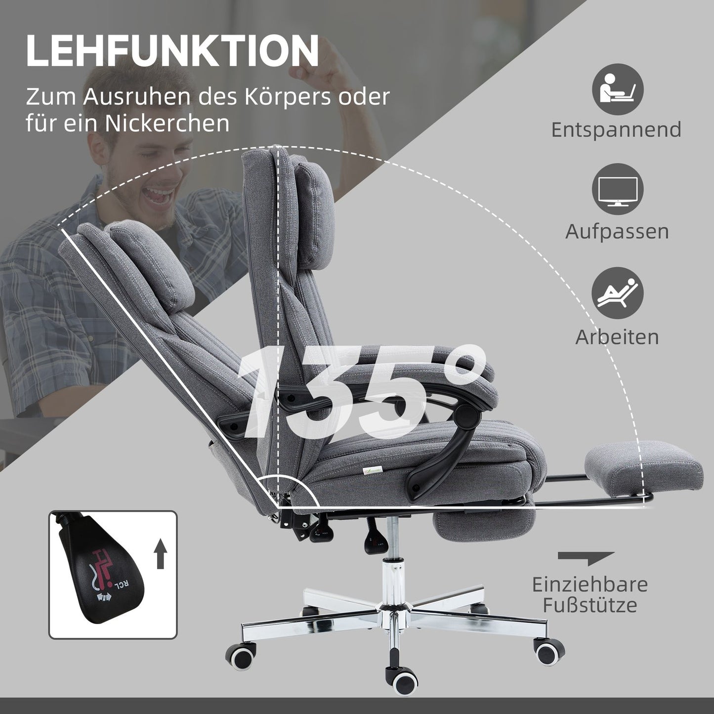 Ergonomic office chair, Reclining, Massage, Grey