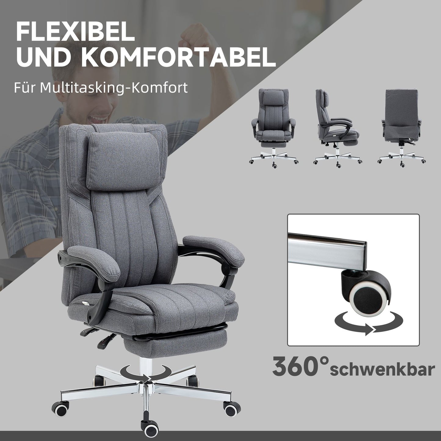Ergonomic office chair, Reclining, Massage, Grey