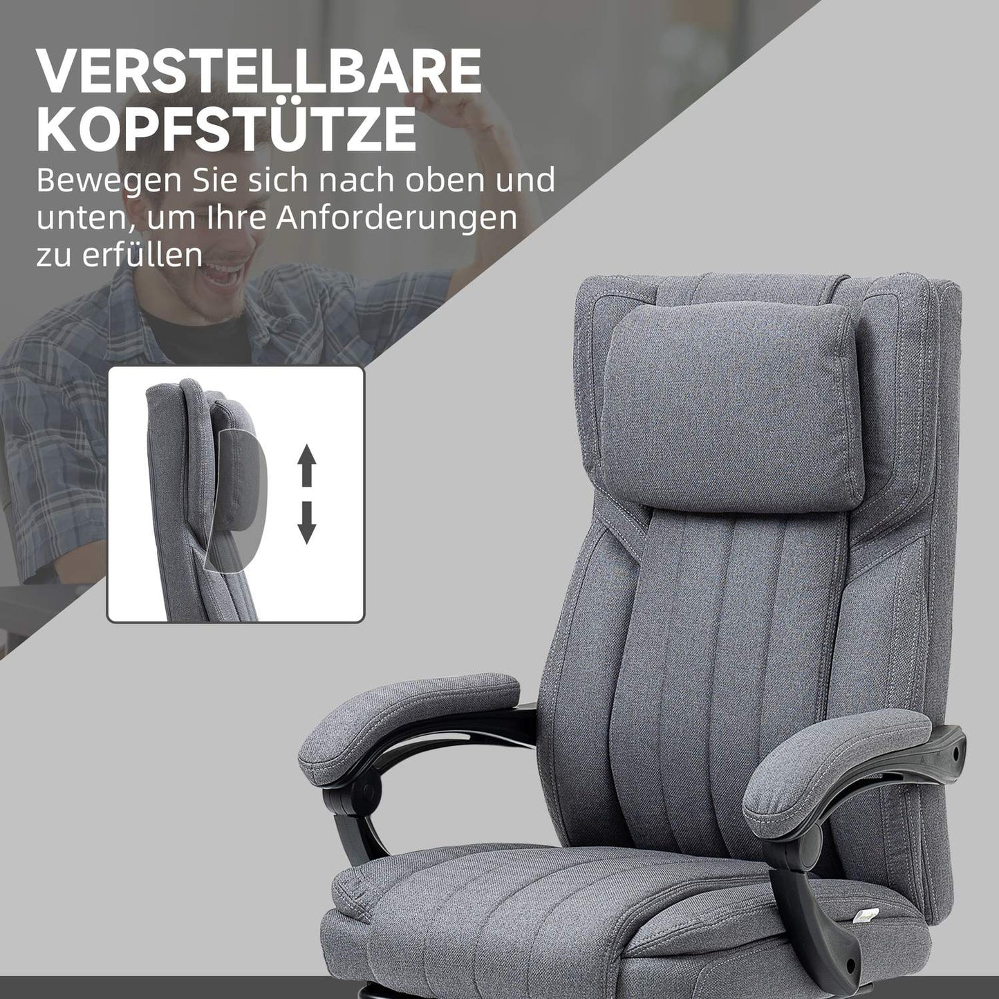 Ergonomic office chair, Reclining, Massage, Grey