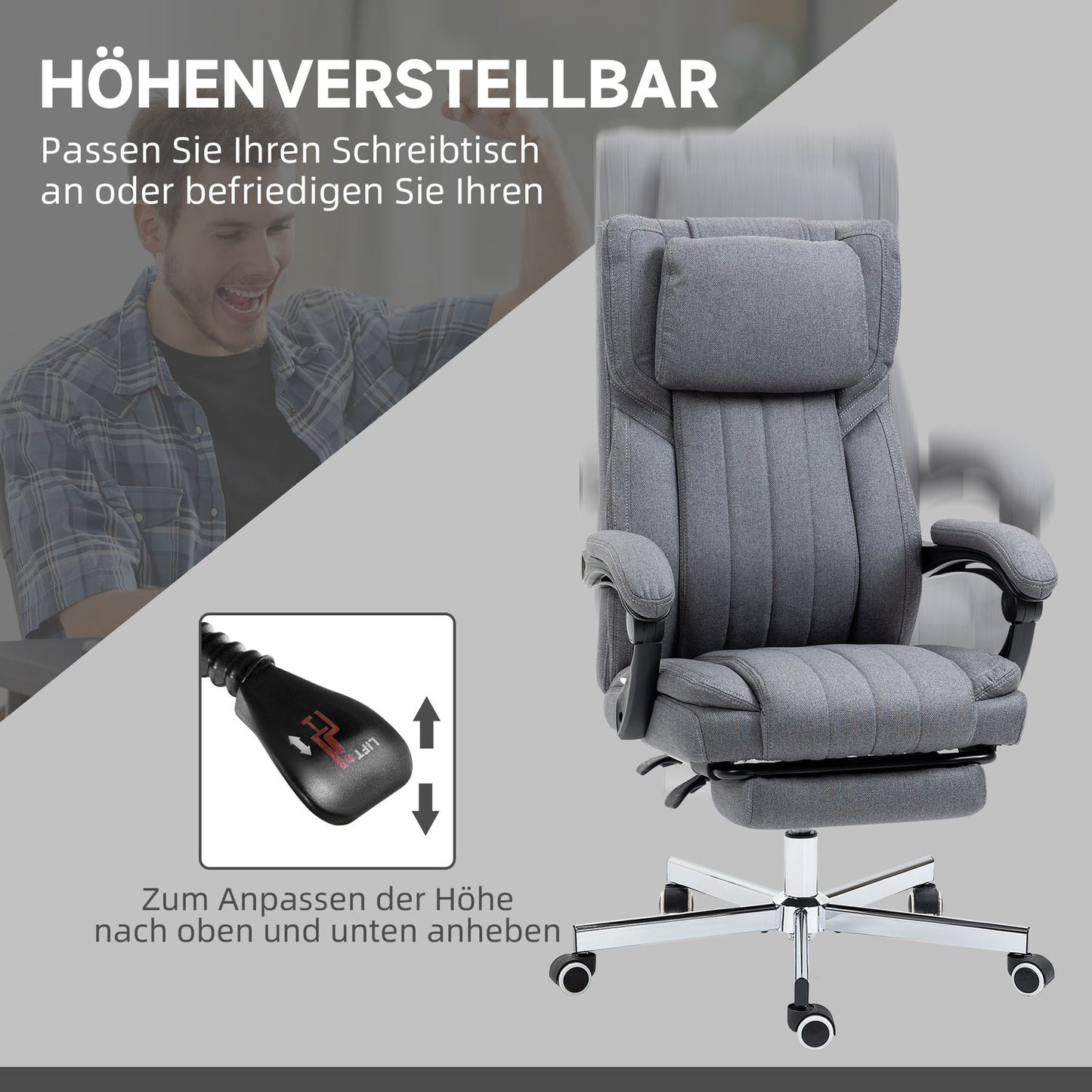 Ergonomic office chair, Reclining, Massage, Grey