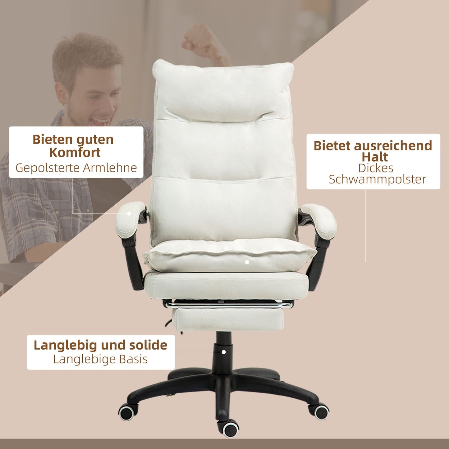 Ergonomic office chair, Massage & Recline, Creme White