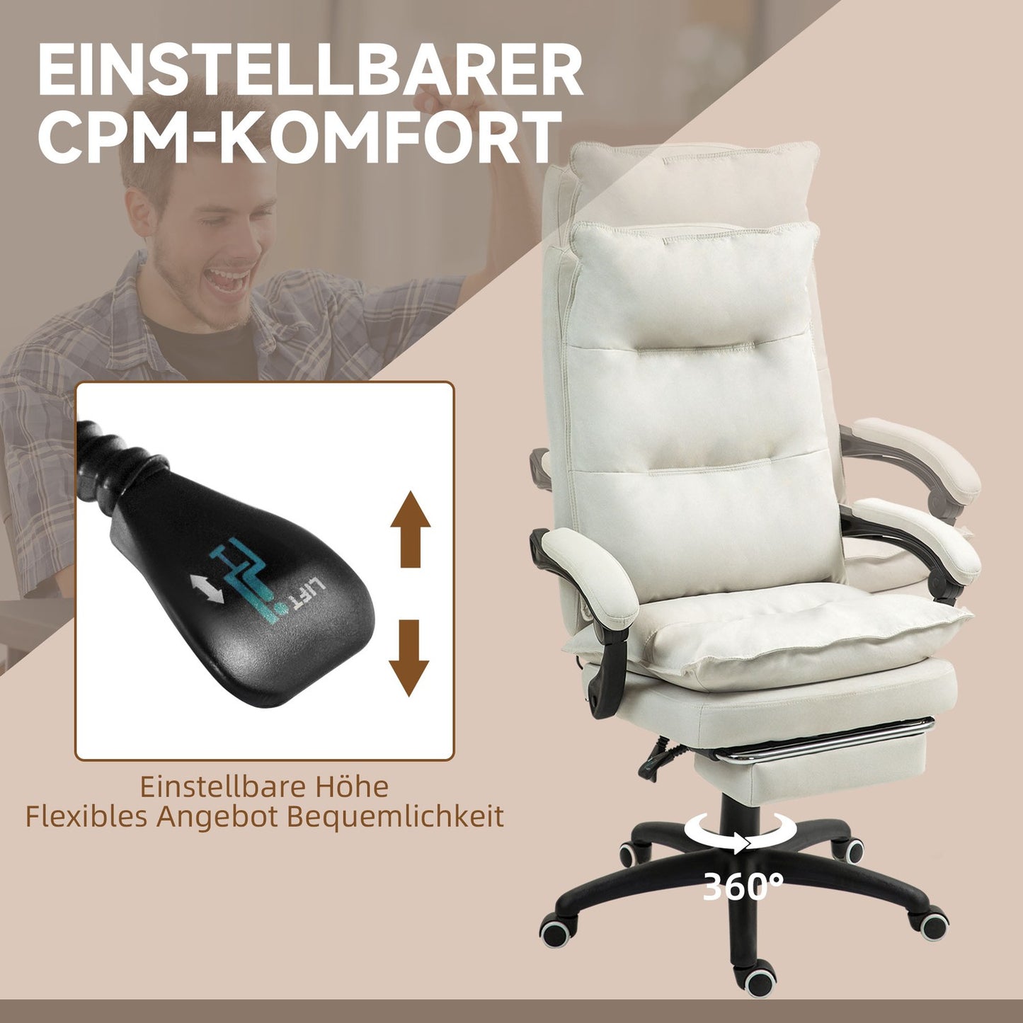 Ergonomic office chair, Massage & Recline, Creme White