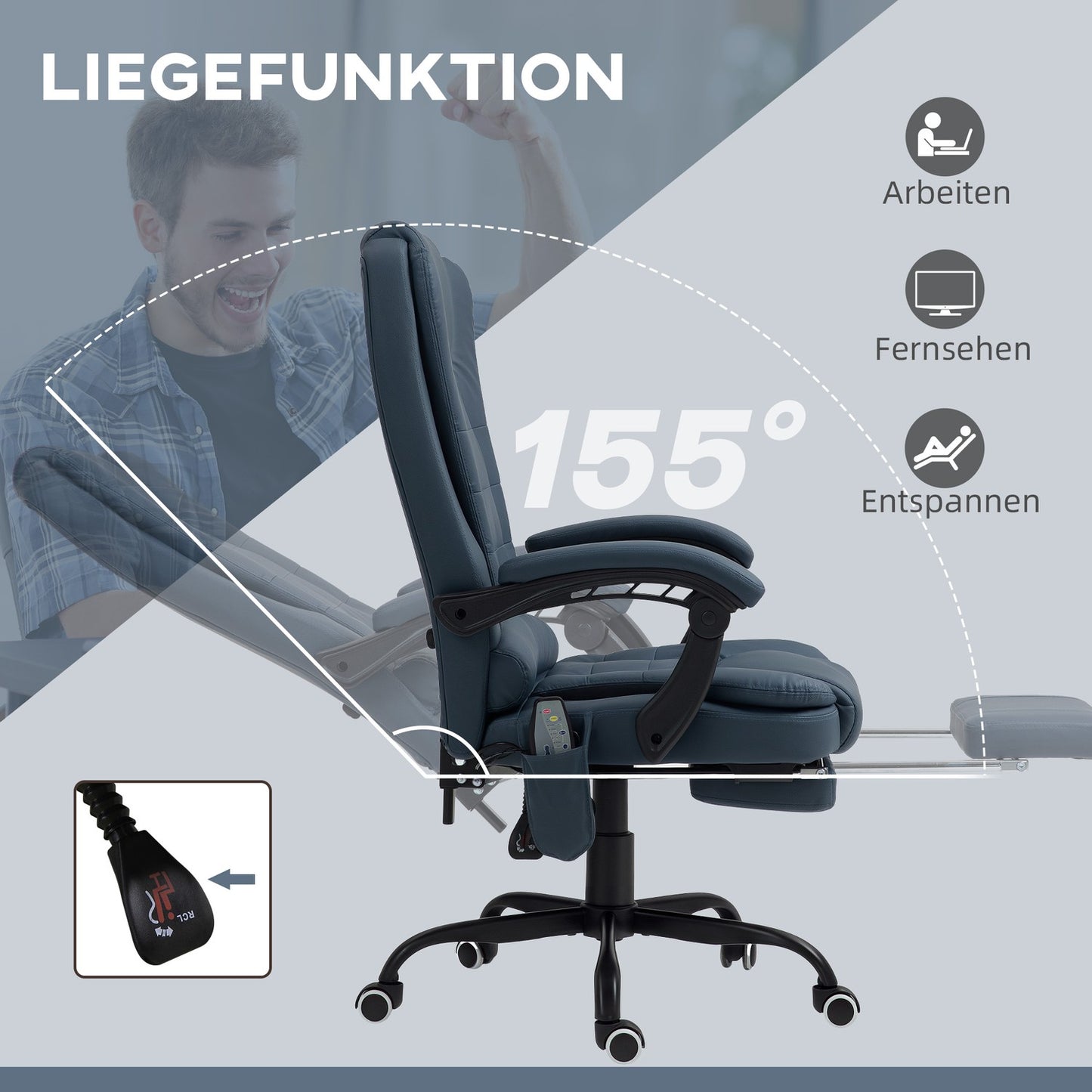 Ergonomic office chair with massage and tilt, blue