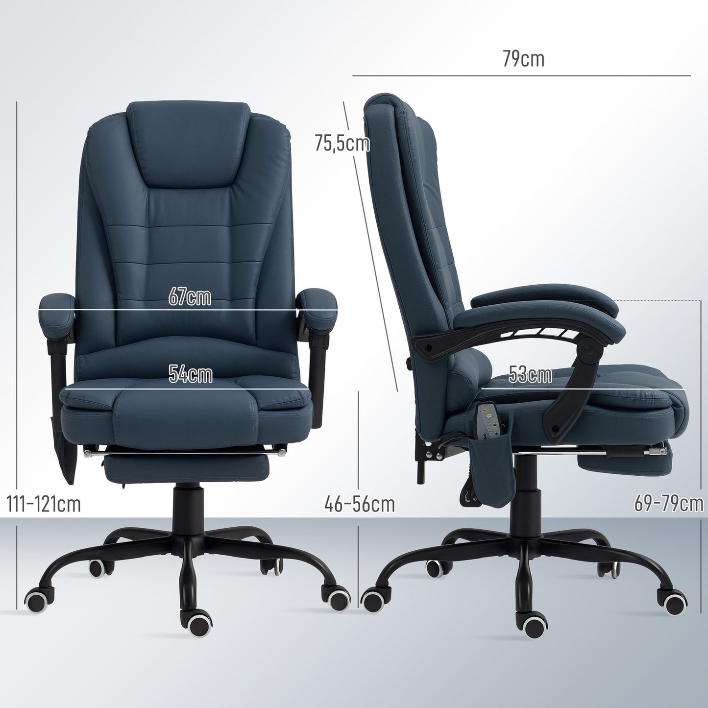 Ergonomic office chair with massage and tilt, blue