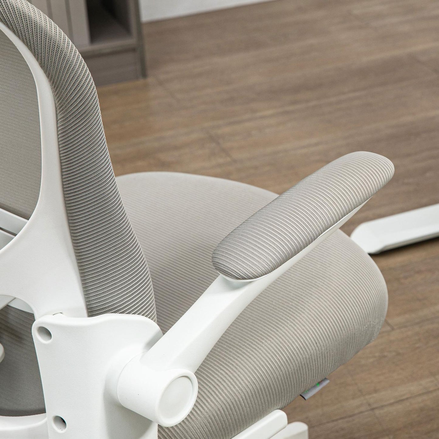 Ergonomic office chair, adjustable headrest, gray