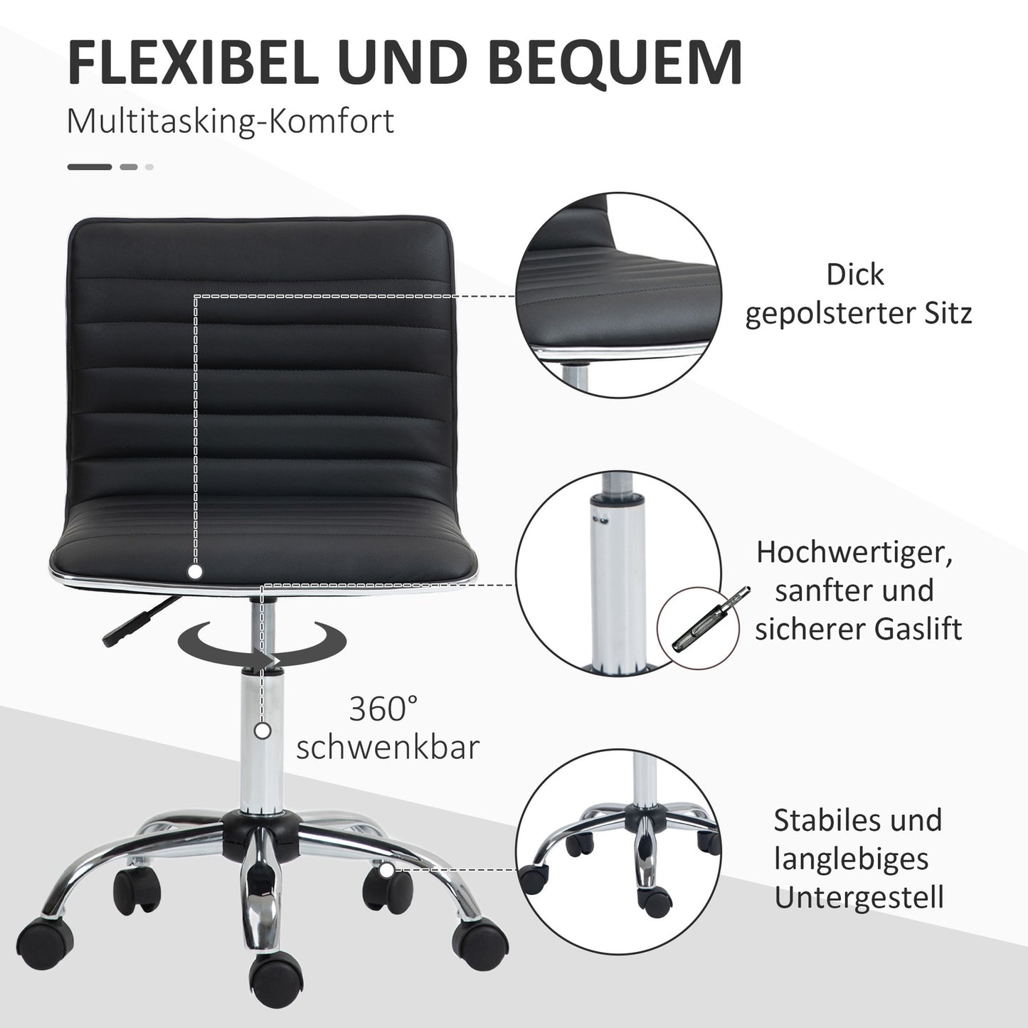 Ergonomic office chair, adjustable swivel, black, 120 kg Capacity