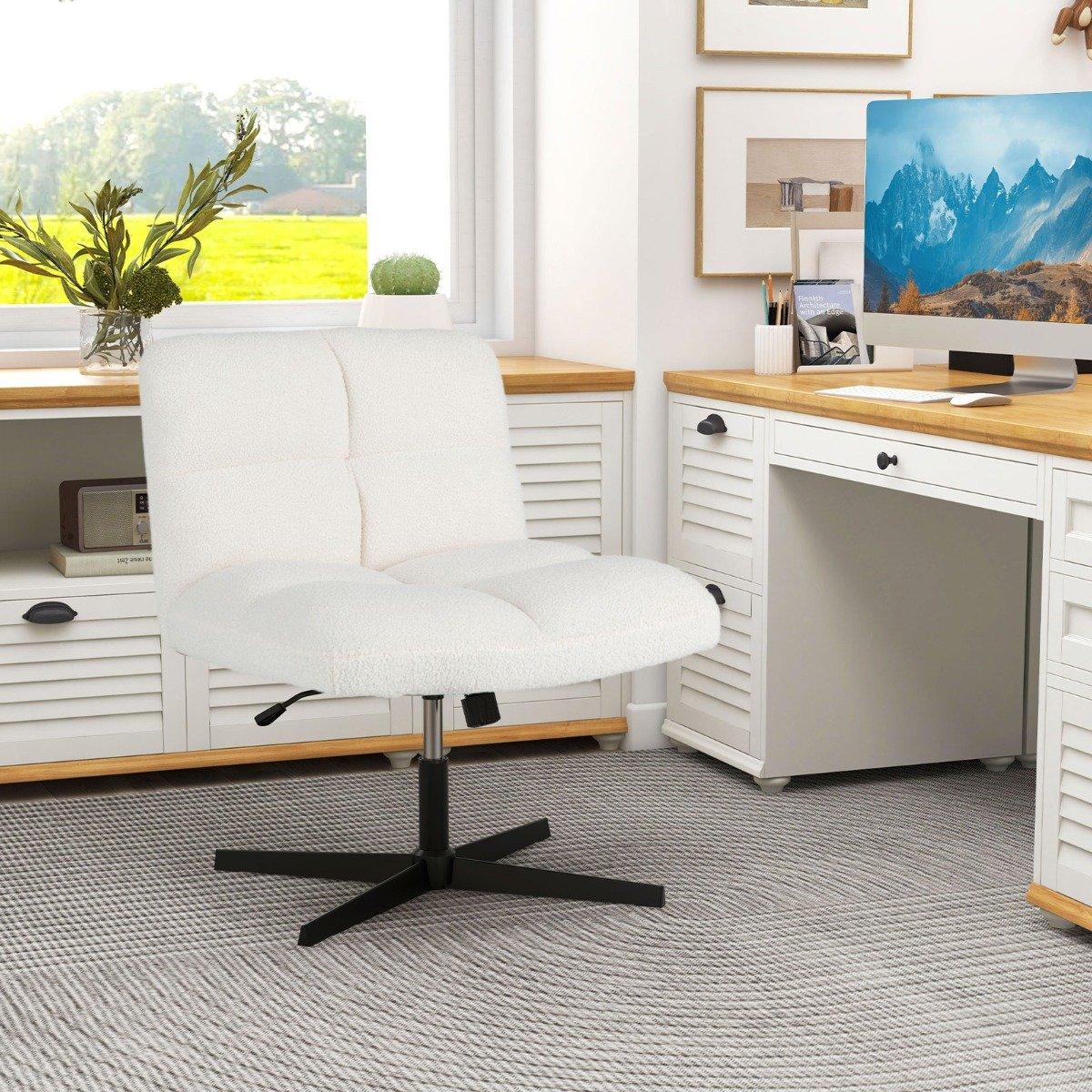 Office chair with imitation lambskin & wide seat & rocker function Height-adjustable desk chair beige