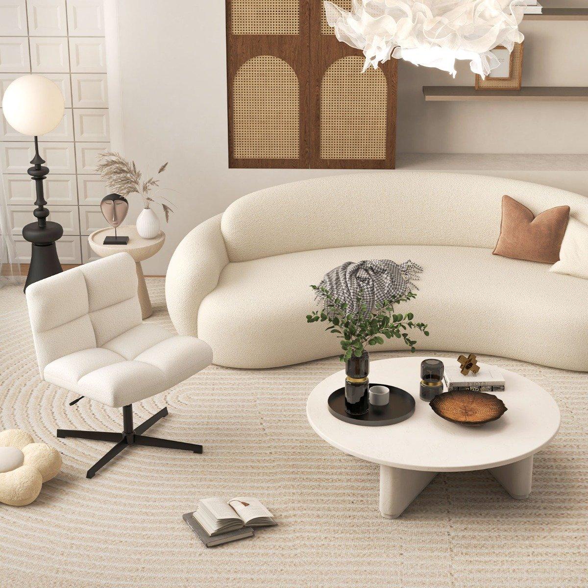 Office chair with imitation lambskin & wide seat & rocker function Height-adjustable desk chair beige