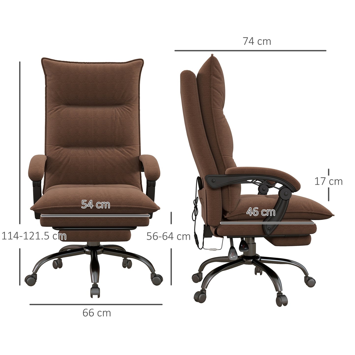 Ergonomic office chair with massage, 155° tilt - brown