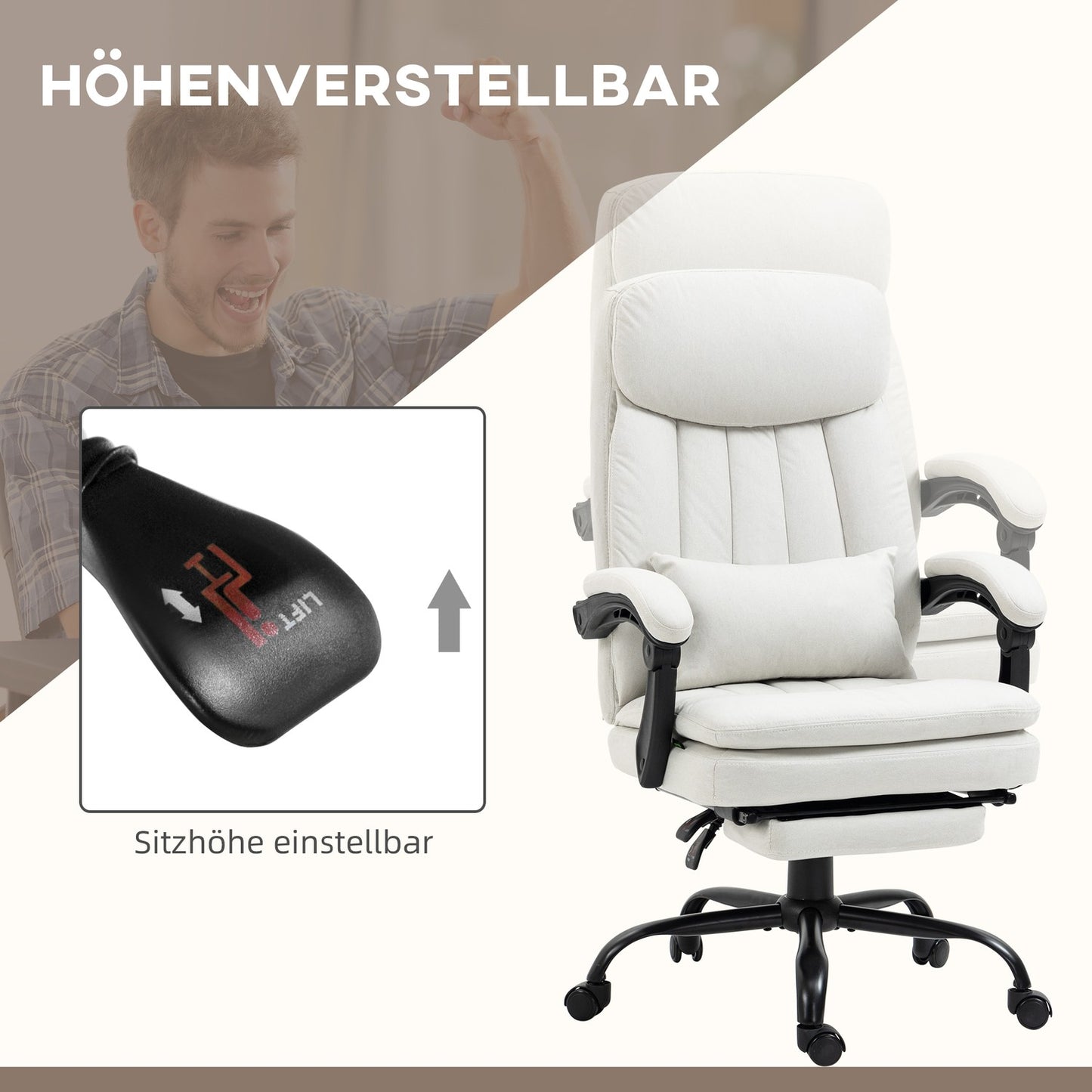 Ergonomic Cream White Executive Massage Office Chair