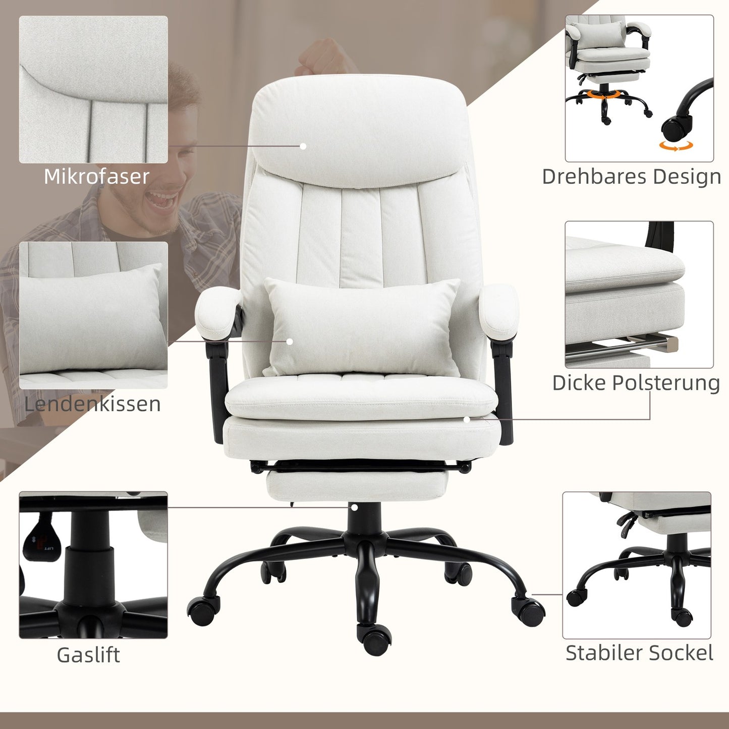Ergonomic Cream White Executive Massage Office Chair