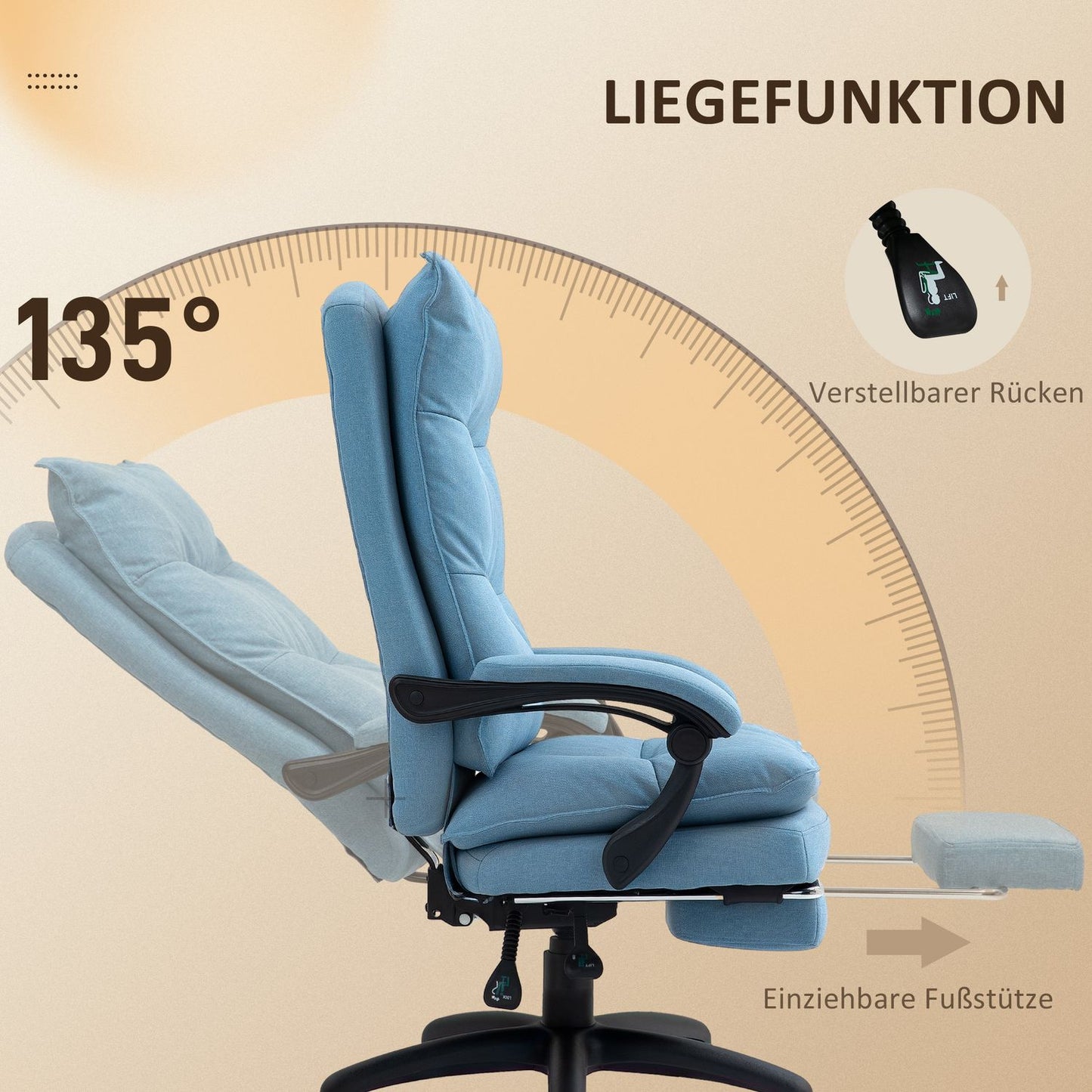Ergonomic massage office chair with tilt & footrest, blue